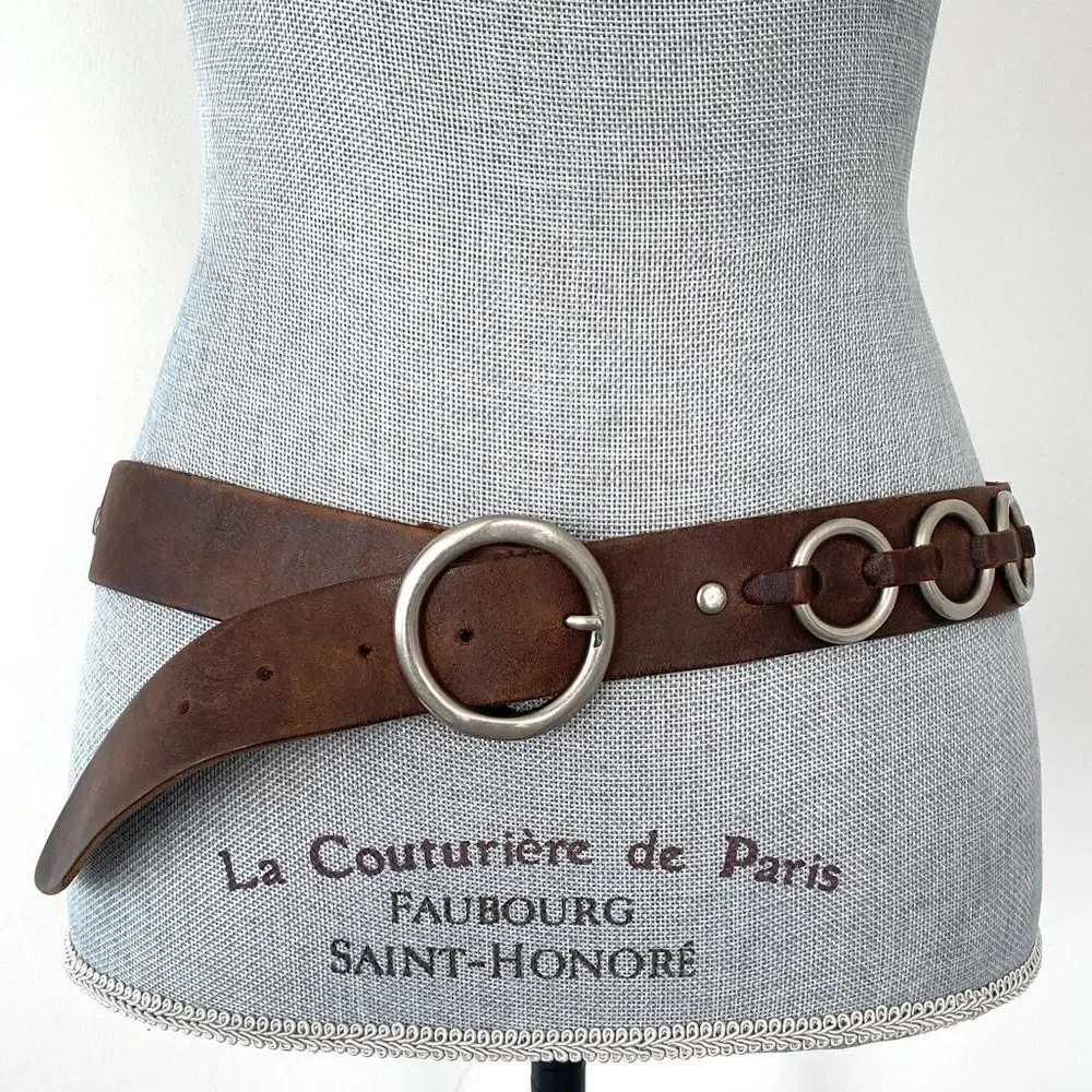 American Eagle Outfitters Brown Silver Brass Hardware Belt Sz S Boho Moto Biker